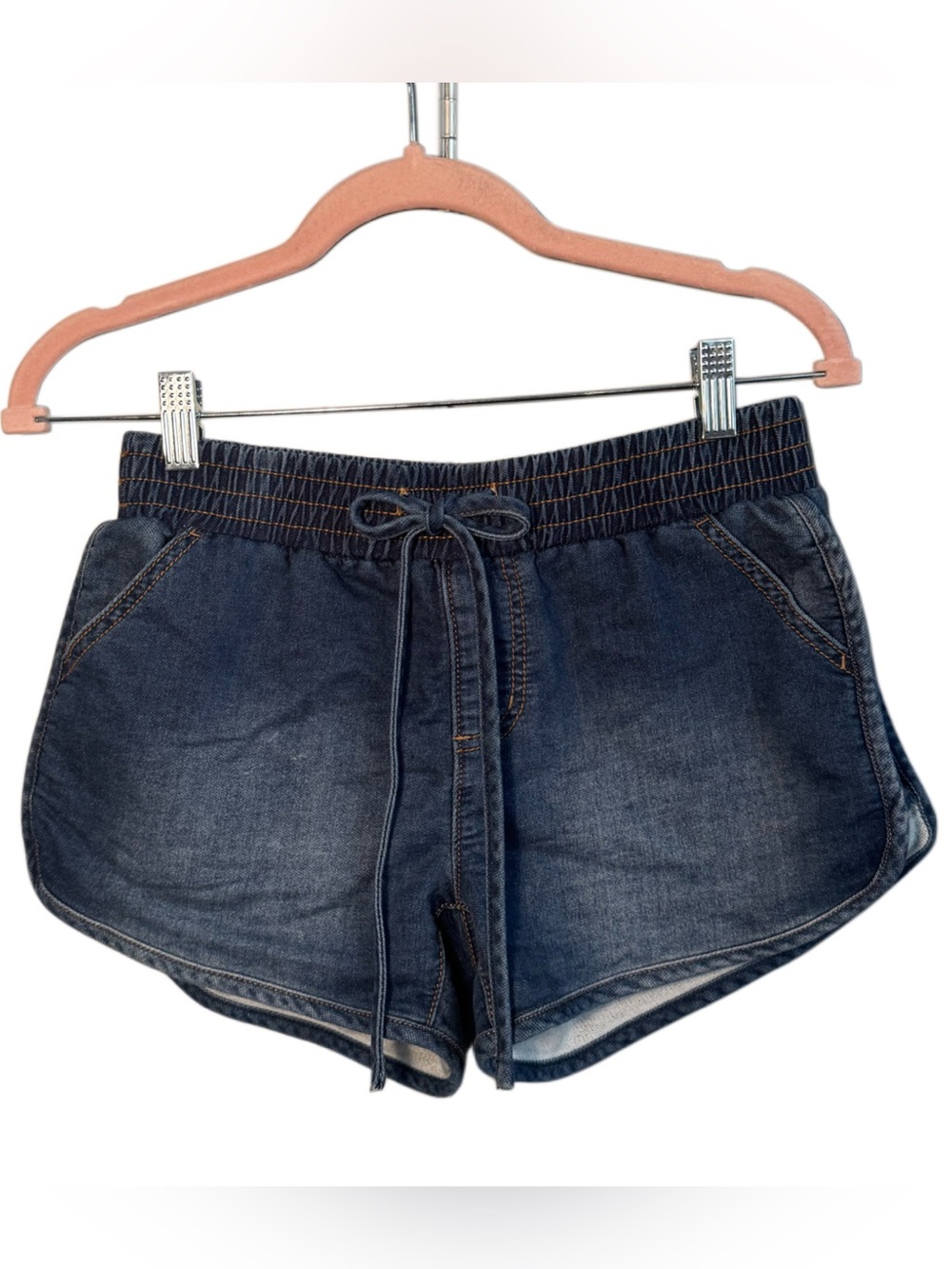Women's Dark Blue Denim Drawstring Jean Shorts